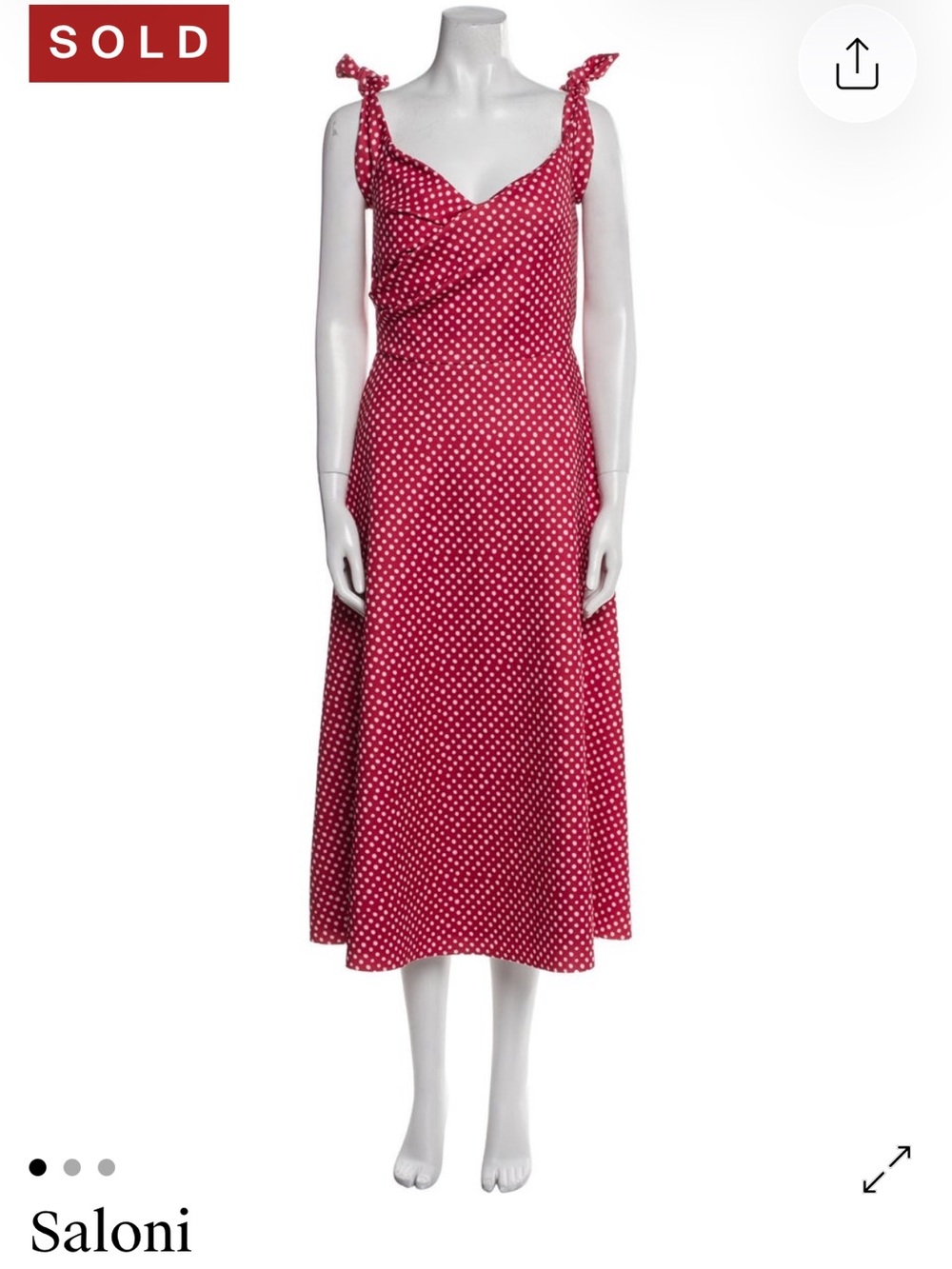 Saloni Women's Red Polka Dot Midi Dress with Tie Straps - US 4